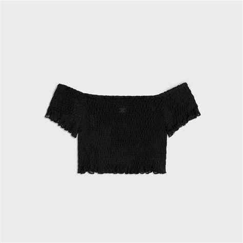 black celine crop top|TRIOMPHE CROP TOP IN GAUFFERED SILK .